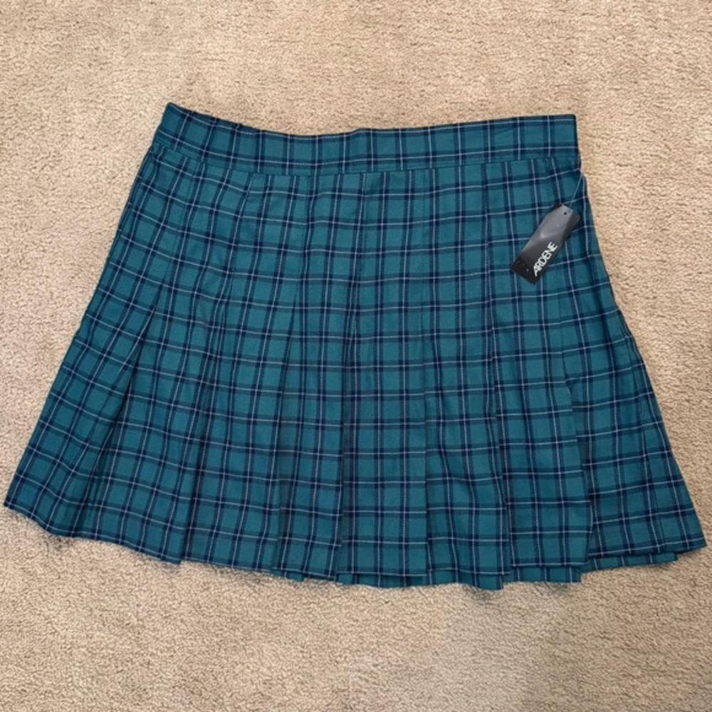 ARDENE Green Plaid Tartan Pleated‎ MiniSkirt Women's Sz L NWT Preppy Schoolgirl